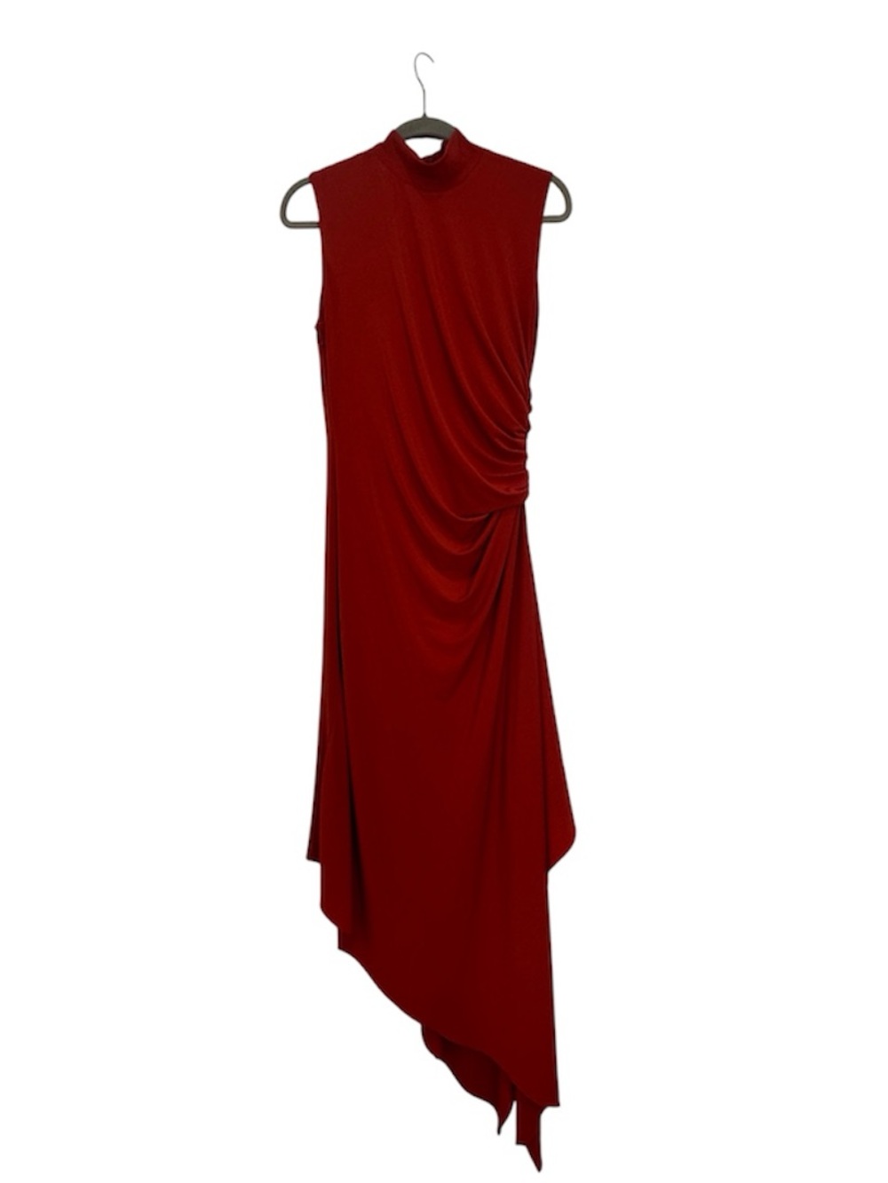 Halston Layla Jersey Side Drape Dresss Sleeveless Asymmetrical Rust Size 12